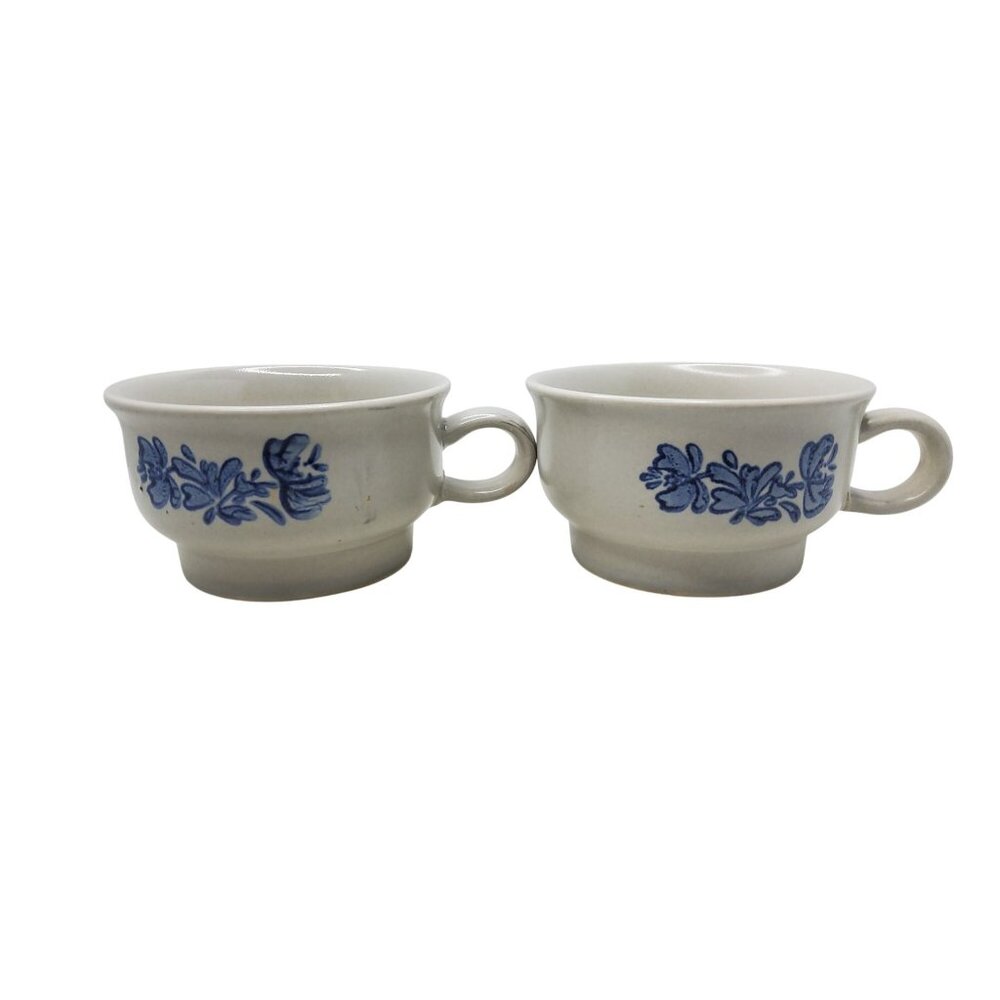 Pair Of Vintage Pfaltzgraff yorktowne Ironstone Blue Floral Coffee,Soup Mugs - Picture 9 of 13